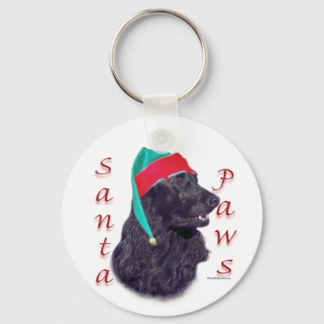 English Cocker Spaniel (blk) Santa Paws Key Ring (Front)