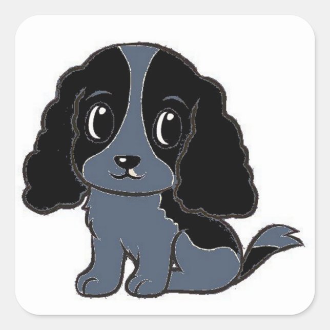 english cocker spaniel blue roan cartoon square sticker (Front)