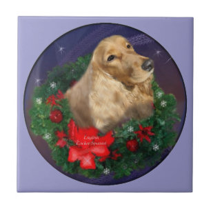 English Cocker Spaniel Christmas Ceramic Tile