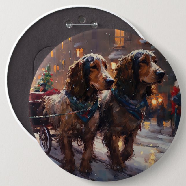 English Cocker Spaniel Christmas Festive Season 6 Cm Round Badge (Front & Back)