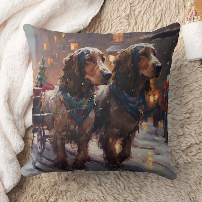 English Cocker Spaniel Christmas Festive Season Cushion (Blanket)