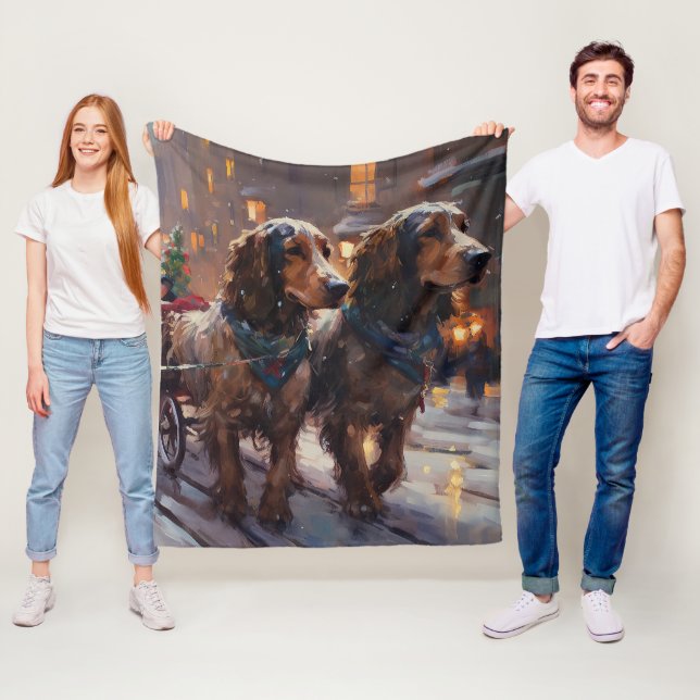 English Cocker Spaniel Christmas Festive Season Fleece Blanket (In Situ)