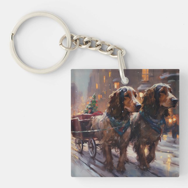 English Cocker Spaniel Christmas Festive Season Key Ring (Front)