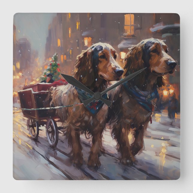 English Cocker Spaniel Christmas Festive Season Square Wall Clock (Front)