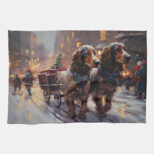 English Cocker Spaniel Christmas Festive Season Tea Towel