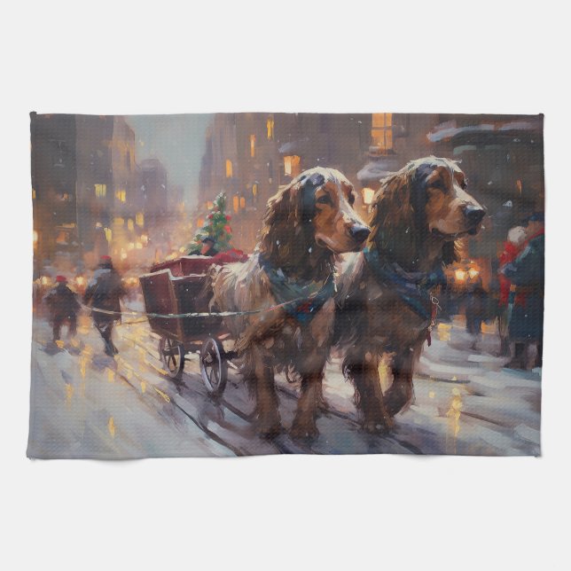 English Cocker Spaniel Christmas Festive Season Tea Towel (Horizontal)
