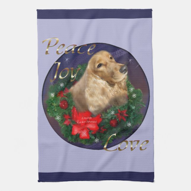 English Cocker Spaniel Christmas Tea Towel (Vertical)