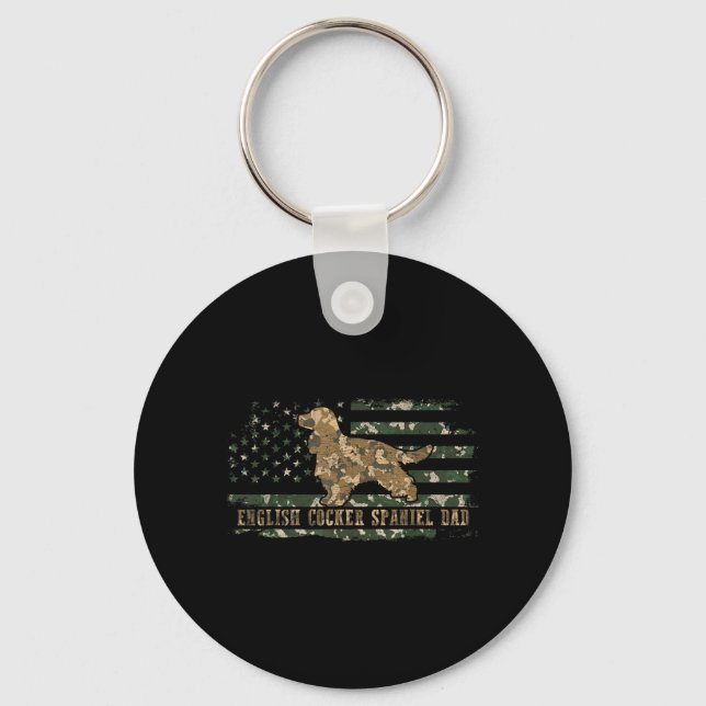 English Cocker Spaniel Dad Camo American Flag Key Ring (Front)