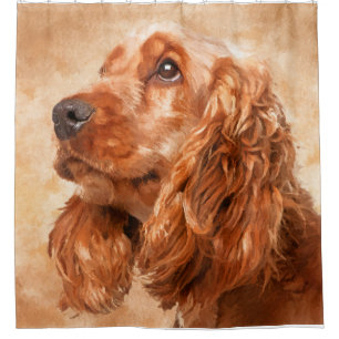 English Cocker Spaniel Dog Digital Art Shower Curtain
