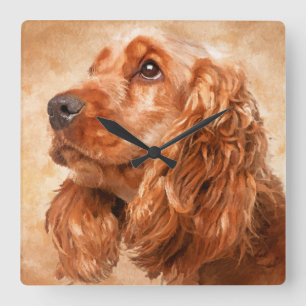 English Cocker Spaniel Dog Digital Art Square Wall Clock