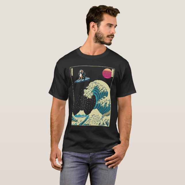English Cocker Spaniel Dog Surfing on a Kanagawa  T-Shirt (Front Full)