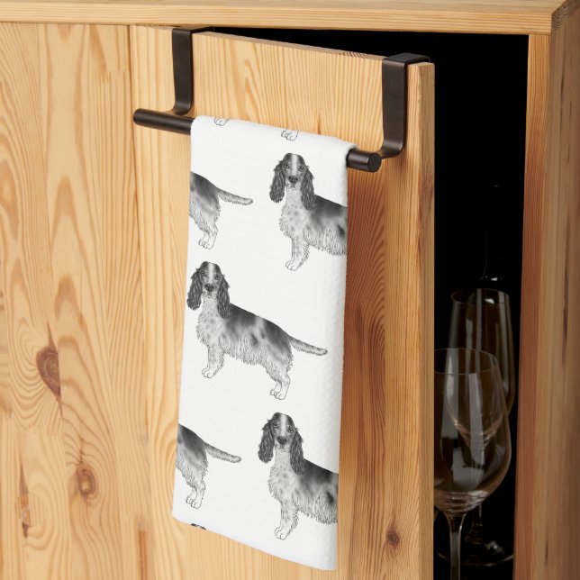 English Cocker Spaniel In Black And White Pattern Tea Towel (Thirds Fold)