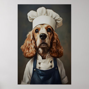 English Cocker Spaniel In Chefs Hat Poster, Pet Poster