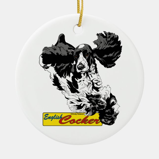 English Cocker Spaniel jumping ornament (Front)