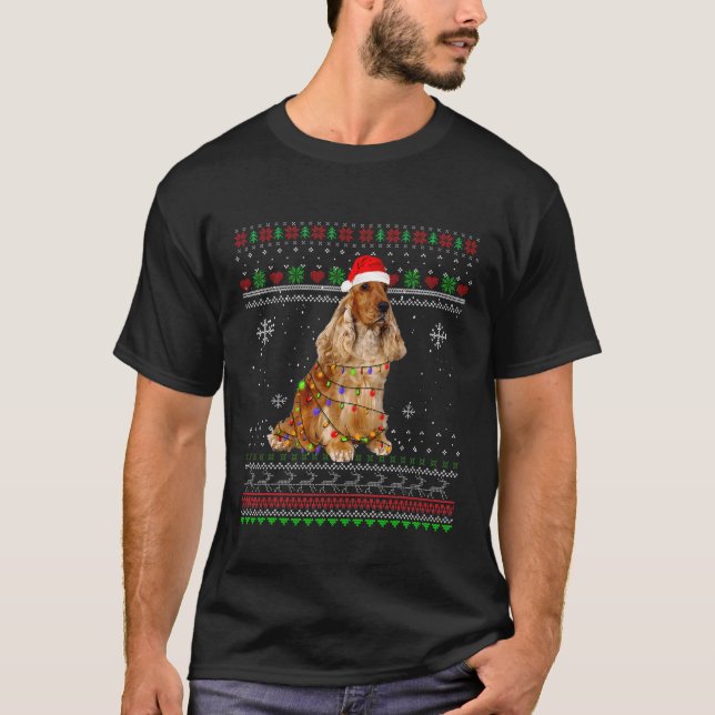 English Cocker Spaniel Lights Funny Christmas Paja T-Shirt (Front)