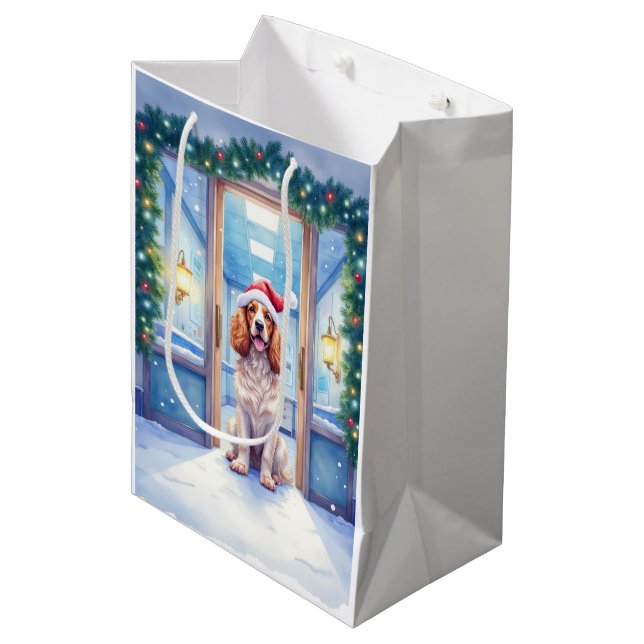 English Cocker Spaniel Nurse Station Santa Hat Medium Gift Bag (Front Angled)