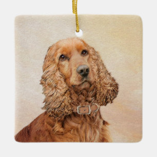 English Cocker Spaniel Painting - Original Dog Art Ceramic Ornament