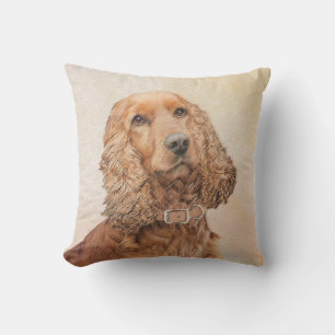 English Cocker Spaniel Painting - Original Dog Art Cushion