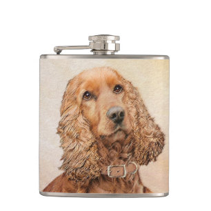 English Cocker Spaniel Painting - Original Dog Art Hip Flask