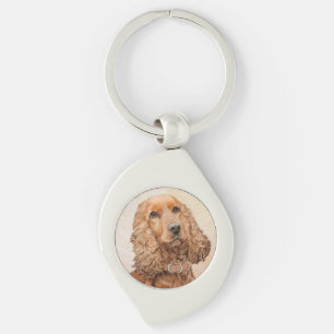 English Cocker Spaniel Painting - Original Dog Art Key Ring