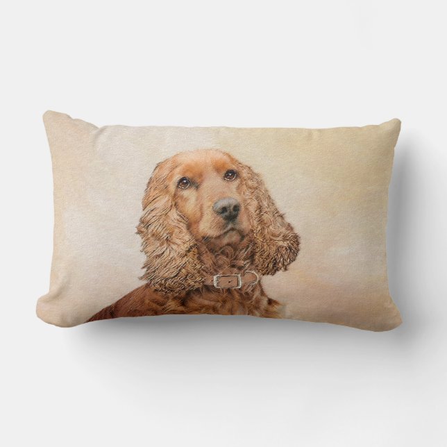 English Cocker Spaniel Painting - Original Dog Art Lumbar Cushion (Front)
