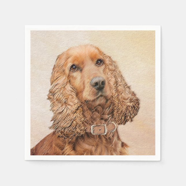 English Cocker Spaniel Painting - Original Dog Art Napkin (Front)