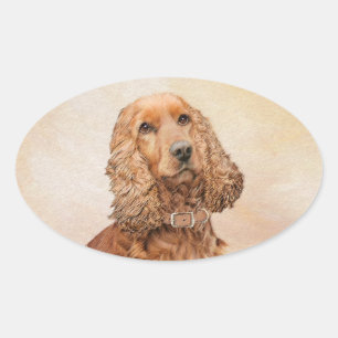 English Cocker Spaniel Painting - Original Dog Art Oval Sticker