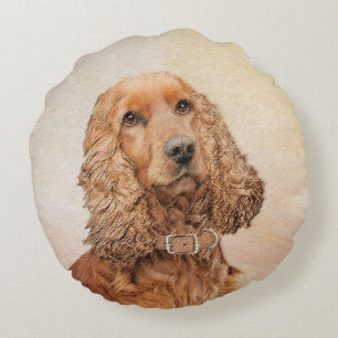 English Cocker Spaniel Painting - Original Dog Art Round Cushion
