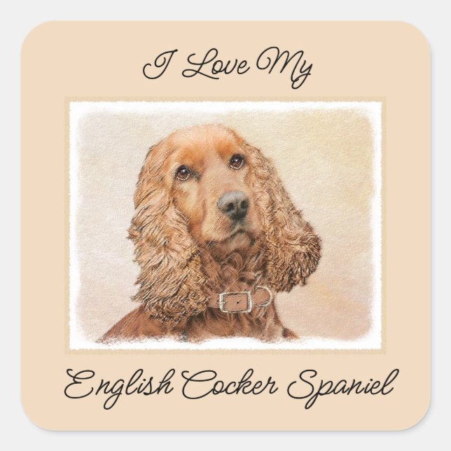 English Cocker Spaniel Painting - Original Dog Art Square Sticker (Front)