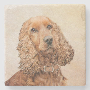 English Cocker Spaniel Painting - Original Dog Art Stone Coaster