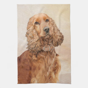 English Cocker Spaniel Painting - Original Dog Art Tea Towel