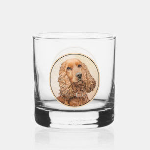 English Cocker Spaniel Painting - Original Dog Art Whiskey Glass