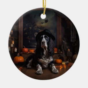 English Cocker Spaniel Pumpkins Halloween Scary  Ceramic Ornament