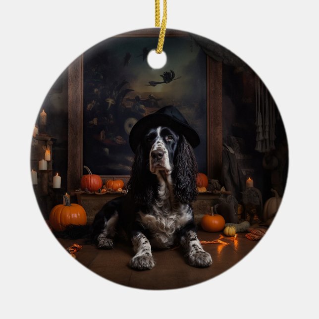 English Cocker Spaniel Pumpkins Halloween Scary  Ceramic Ornament (Front)