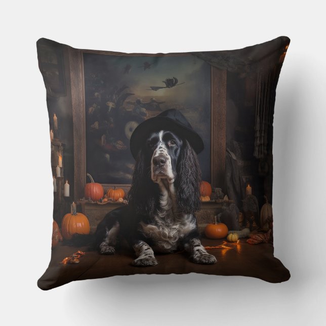 English Cocker Spaniel Pumpkins Halloween Scary  Cushion (Back)
