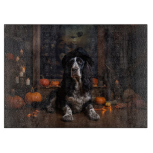 English Cocker Spaniel Pumpkins Halloween Scary Cutting Board