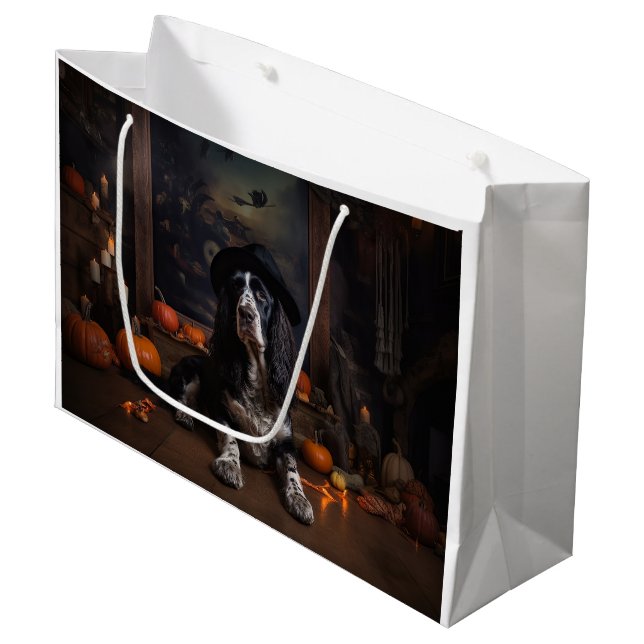 English Cocker Spaniel Pumpkins Halloween Scary  Large Gift Bag (Front Angled)