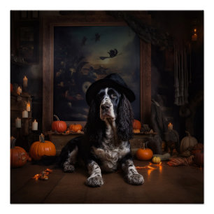 English Cocker Spaniel Pumpkins Halloween Scary  Poster