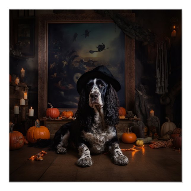 English Cocker Spaniel Pumpkins Halloween Scary  Poster (Front)