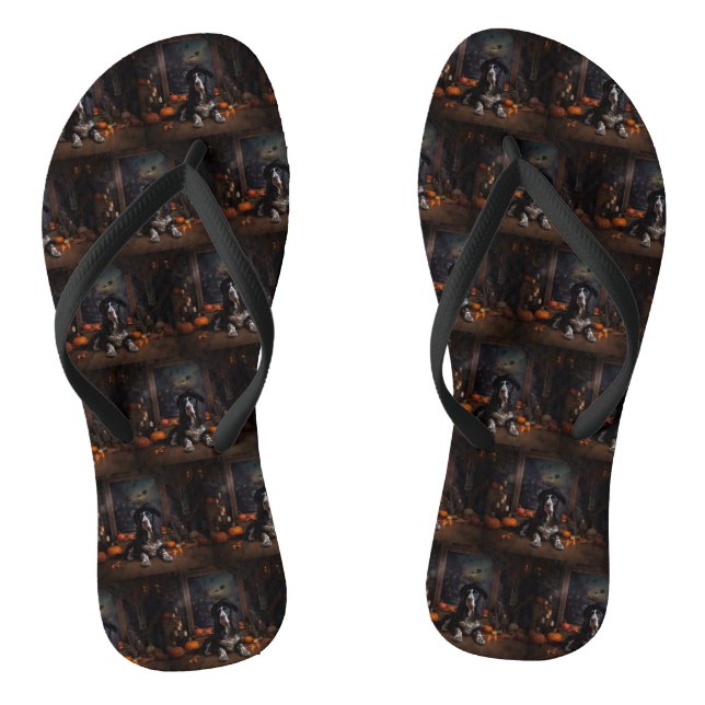 English Cocker Spaniel Pumpkins Halloween Scary  Thongs (Footbed)