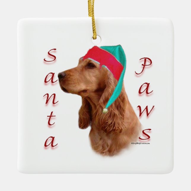 English Cocker Spaniel (red) Santa Paws Ceramic Ornament (Front)