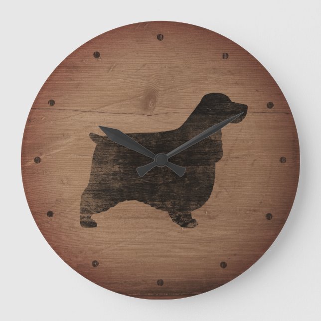English Cocker Spaniel Silhouette Rustic Style Large Clock (Front)