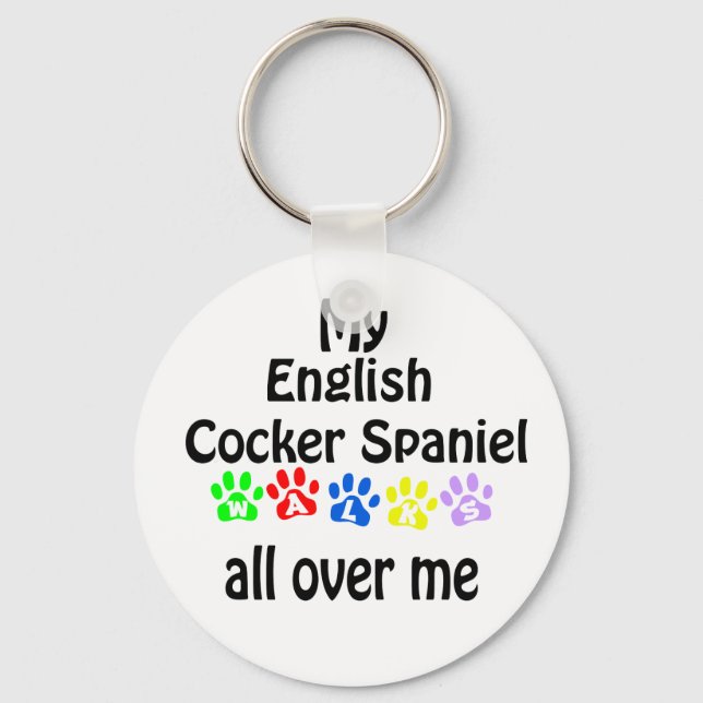 English Cocker Spaniel Walks Design Key Ring (Front)