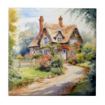 English Cottage Ceramic Tile<br><div class="desc">A Watercolour English cottage with garden</div>