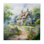 English Cottage Ceramic Tile<br><div class="desc">A Watercolour English cottage with garden</div>