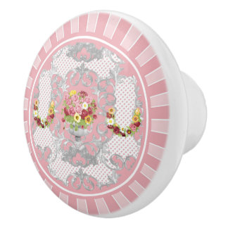 English Cottage Pink Floral Urn Ceramic Knob