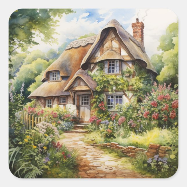English Cottage Square Sticker (Front)
