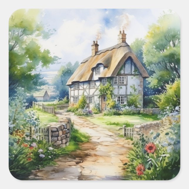 English Cottage Square Sticker (Front)