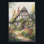 English Cottage Tea Towel<br><div class="desc">A Watercolour English cottage with garden</div>