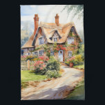 English Cottage Tea Towel<br><div class="desc">A Watercolour English cottage with garden</div>
